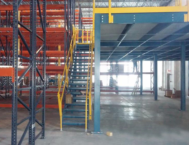 Mezzanine and stair system in a warehouse